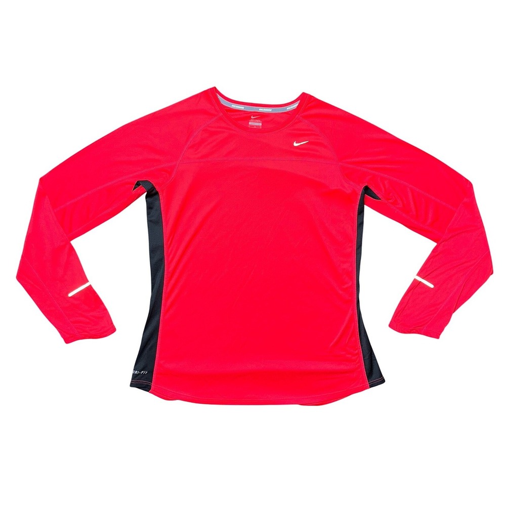 Nike‎ Running Dri-FIT Womens Long Sleeve Shirt Red Grey 405255-627 Size L